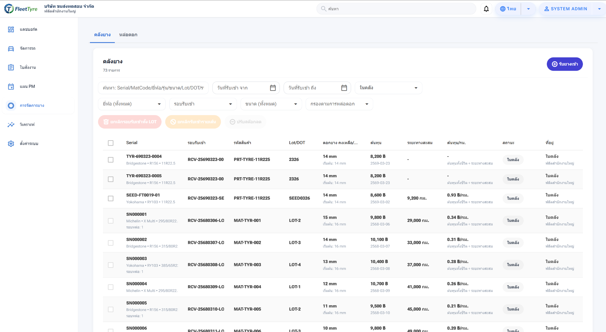 FleetTyre คลังยางจากระบบจริง